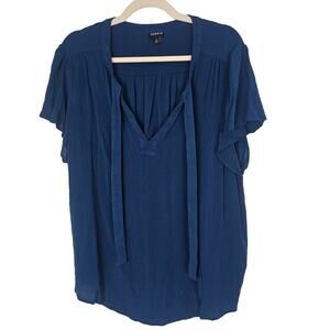 Torrid Top Tie Neck Top V-Neck Top Women 2X Blue Short Sleeve Blouse Casual Top